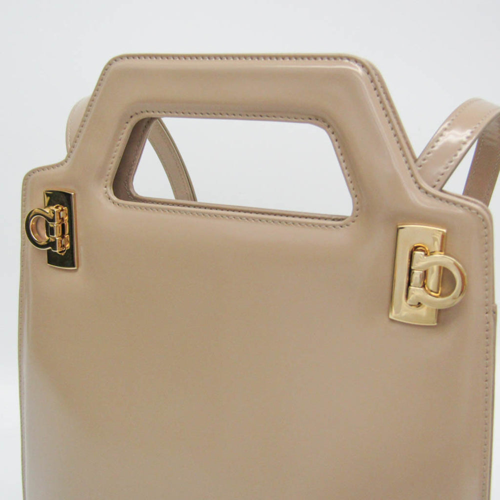 Salvatore Ferragamo Gancini DH-21 3483 Women's Leather Handbag,Shoulder Bag Pink Beige — Like New