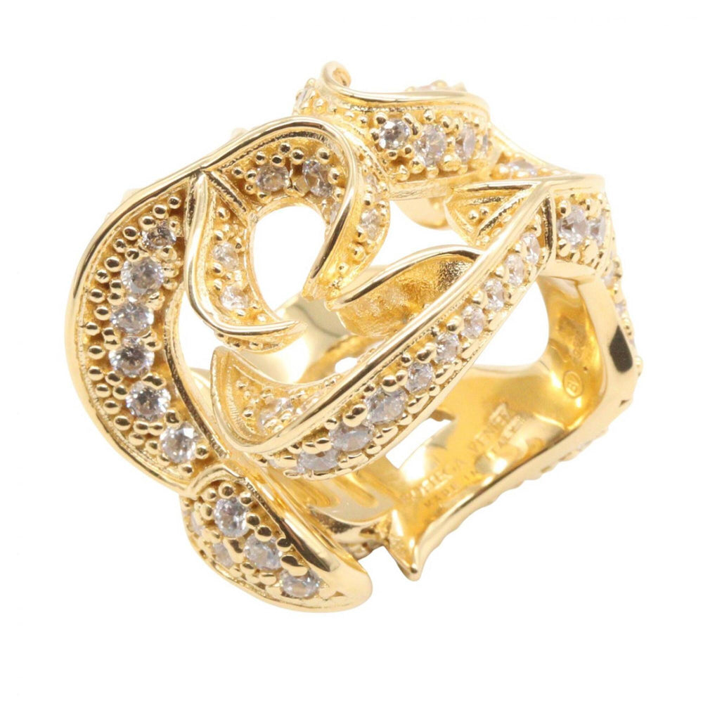 Bottega Veneta CZ Sterling Silver Ring - Women's Ring/Finger 925 Gold Tone — Like New