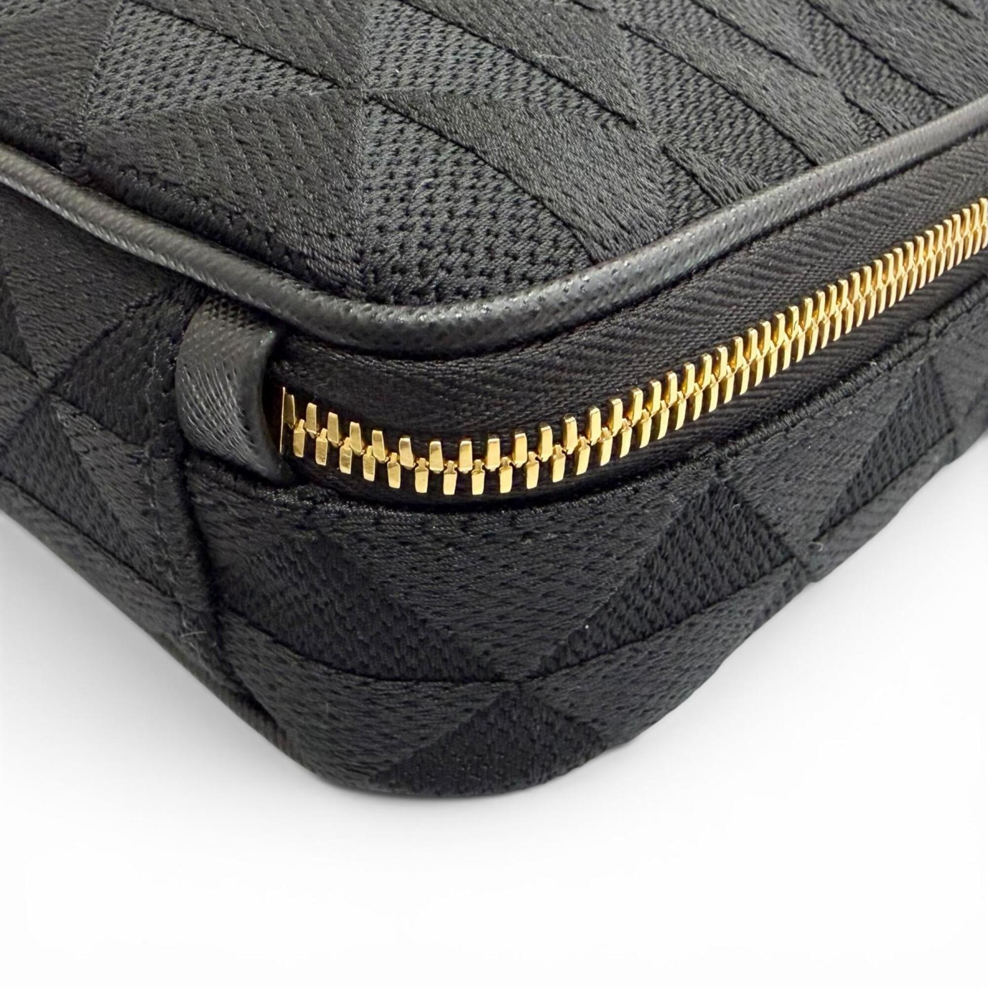 PRADA 2VH069 Brick Triangle Logo Jacquard Leather Shoulder Bag, Black with Gold Hardware, Made in Italy, Men's, Dust Bag — New - Store Return