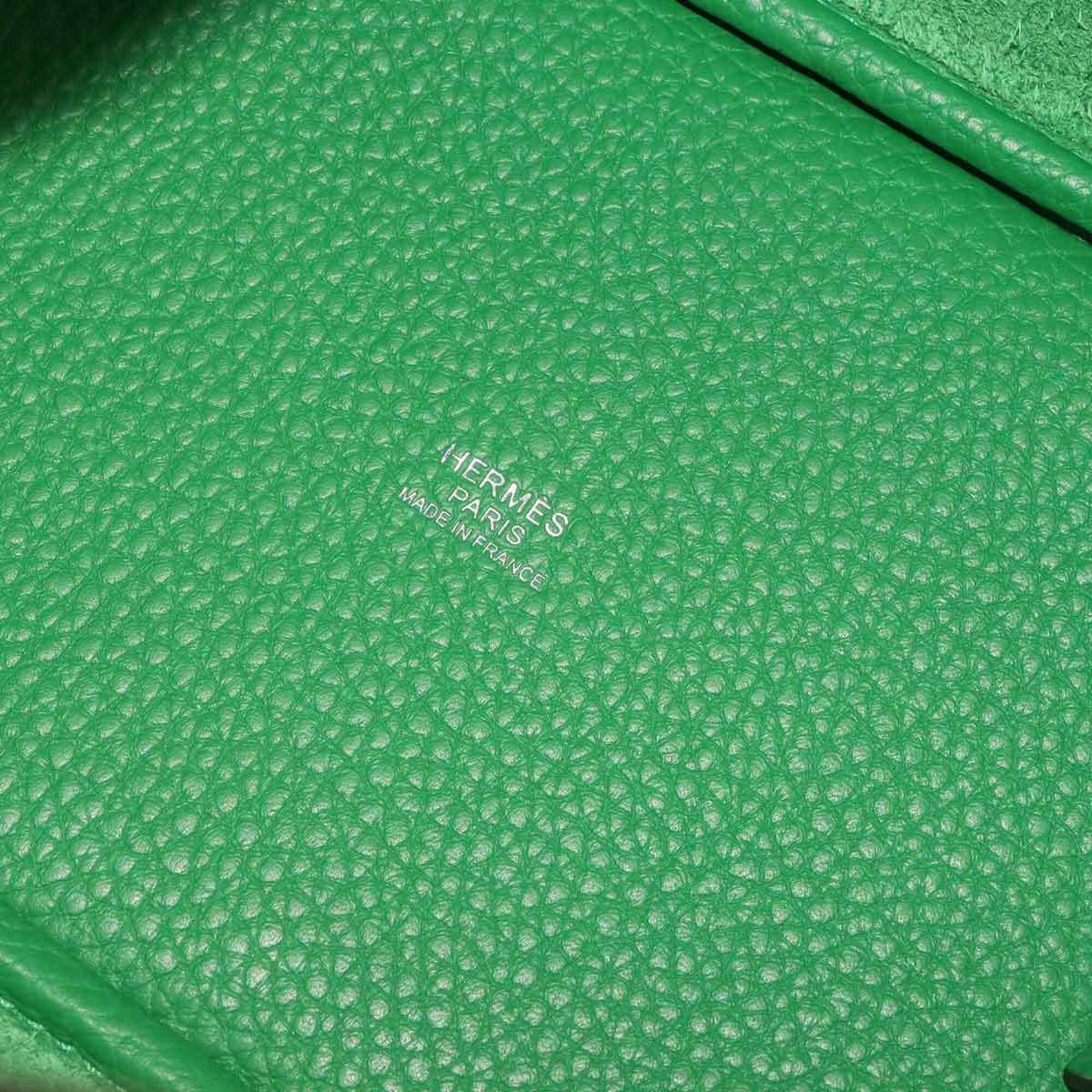 Piko Hermes Picotin Lock PM Monochrome Handbag, So Green, Taurillon Clemence Leather, Bamboo, Z Stamp — Like New