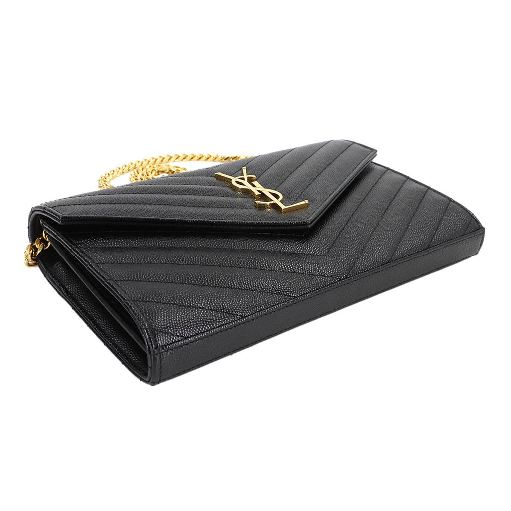 Saint Laurent Cassandra Chain Wallet, black leather with gold hardware, model 377828.