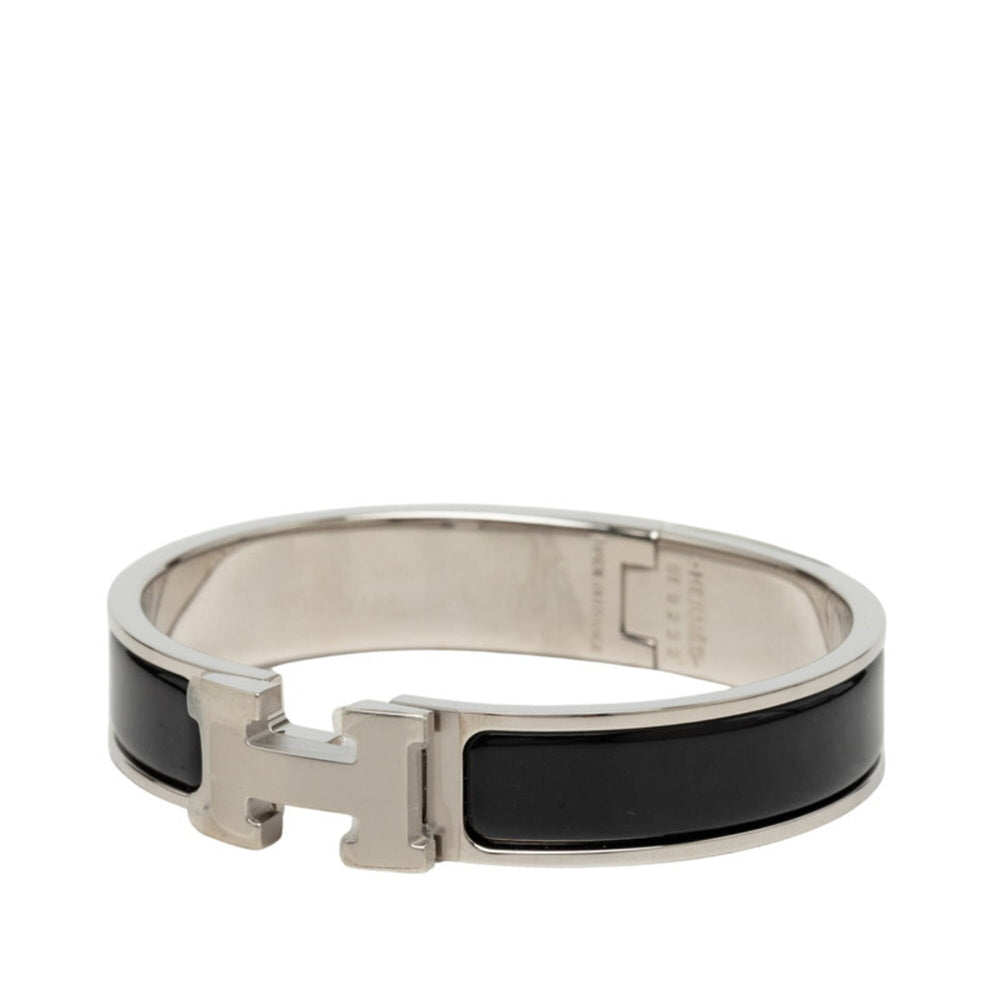 Hermes Click H PM Bracelet Bangle Silver Black Metal Enamel Women's HERMES — Like New
