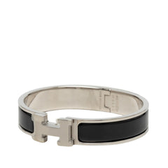 Hermes Click H PM Bracelet Bangle Silver Black Metal Enamel Women's HERMES — Like New