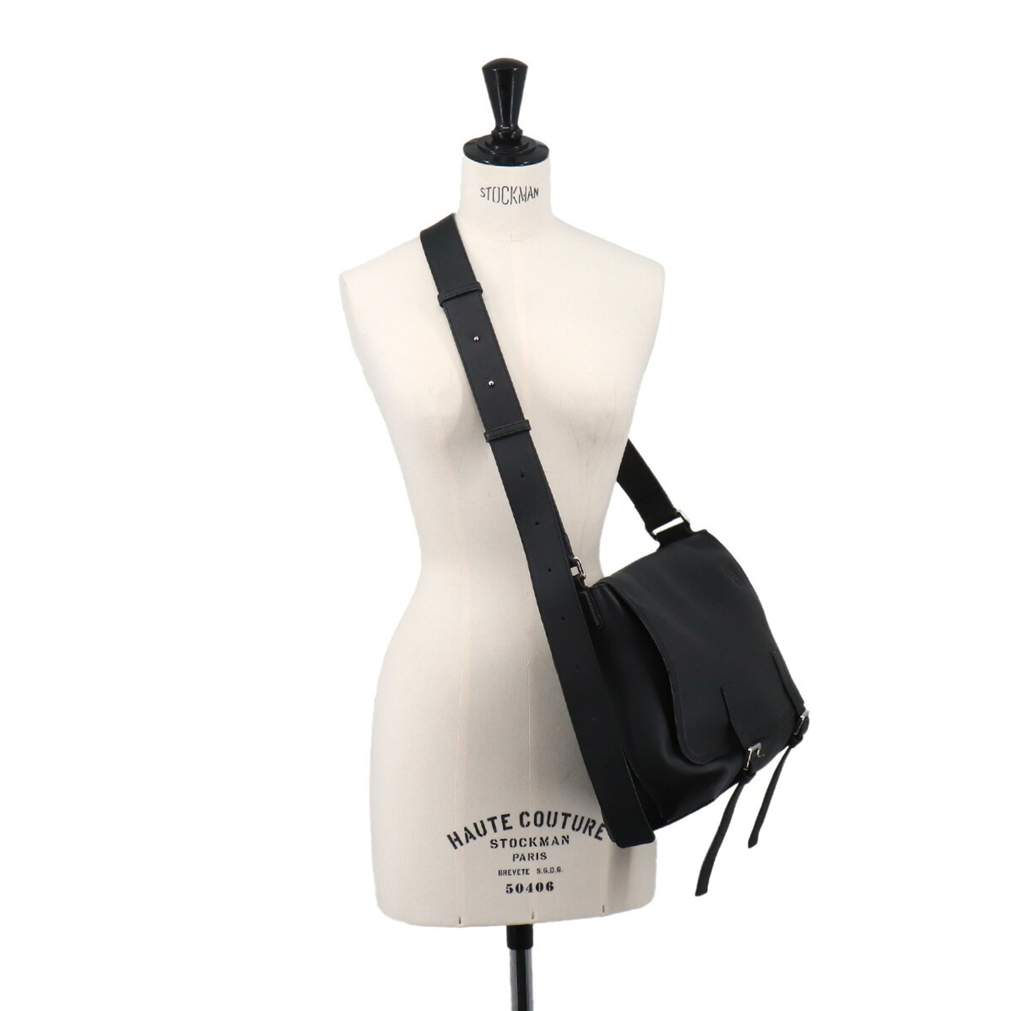 Loewe Military Shoulder Handbag, Leather, Black, Silver Hardware, 337 02 N64 Messenger Bag — Like New
