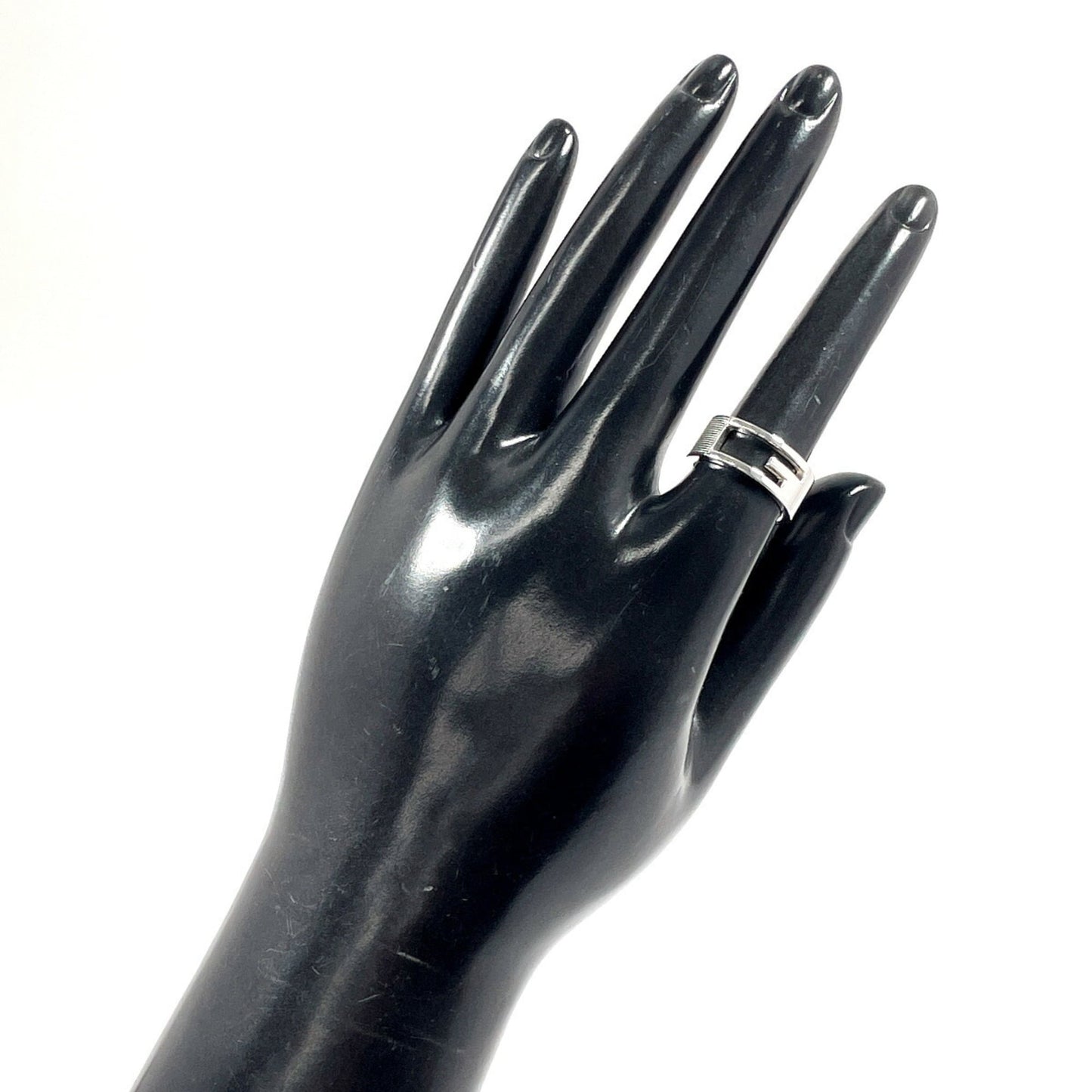 GUCCI Branded Cutout G Ring, 925 Sterling Silver, Size 8.5, Women's