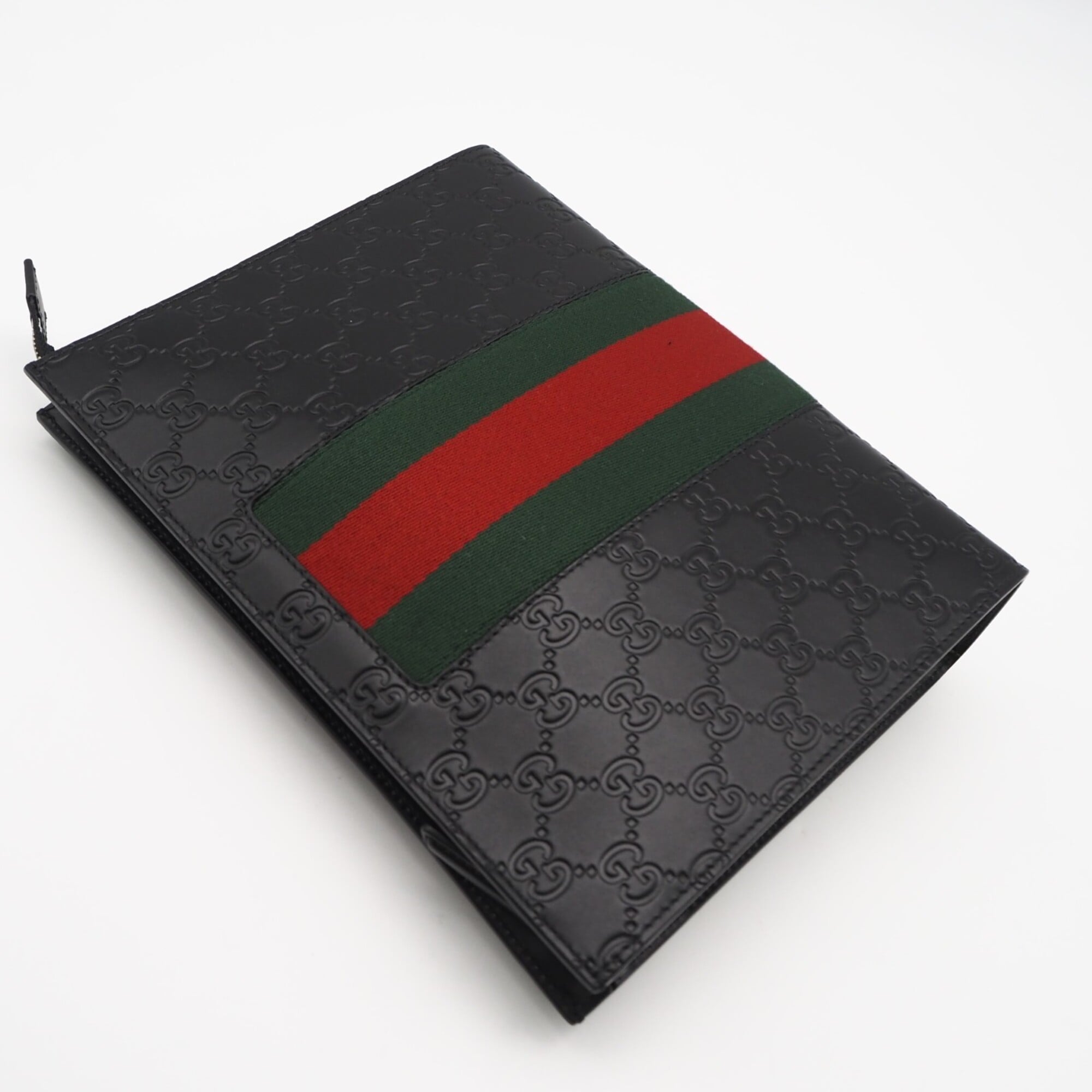 GUCCI GG Supreme Canvas Shima Sherry Line Clutch Bag 475316 Black Green Red Leather Men's — New - Store Return