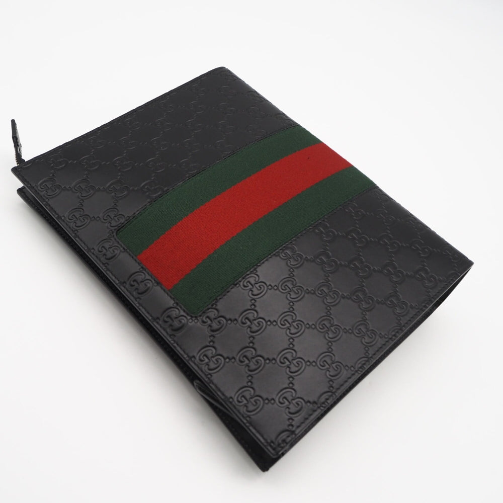 GUCCI GG Supreme Canvas Shima Sherry Line Clutch Bag 475316 Black Green Red Leather Men's — New - Store Return