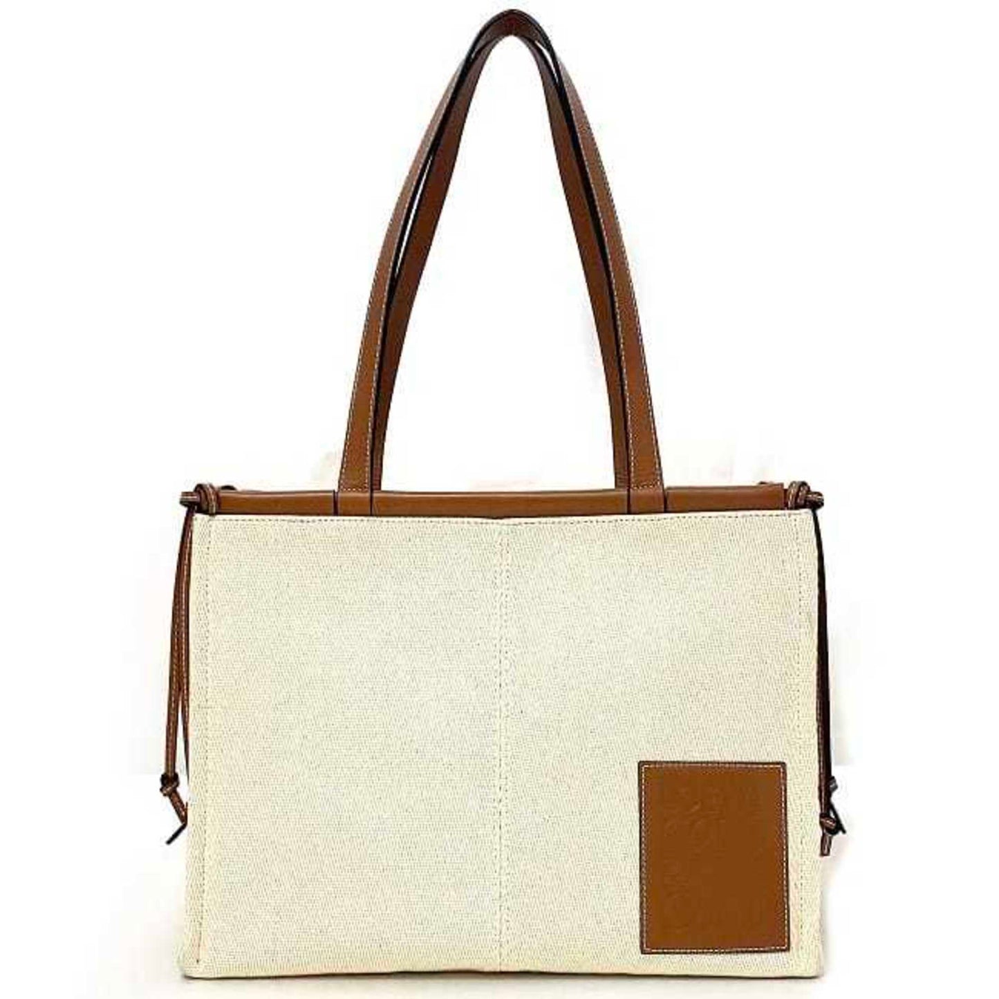 LOEWE Cushion Tote Small Natural Beige Brown Anagram 330.02AB90 Canvas Leather Ladies