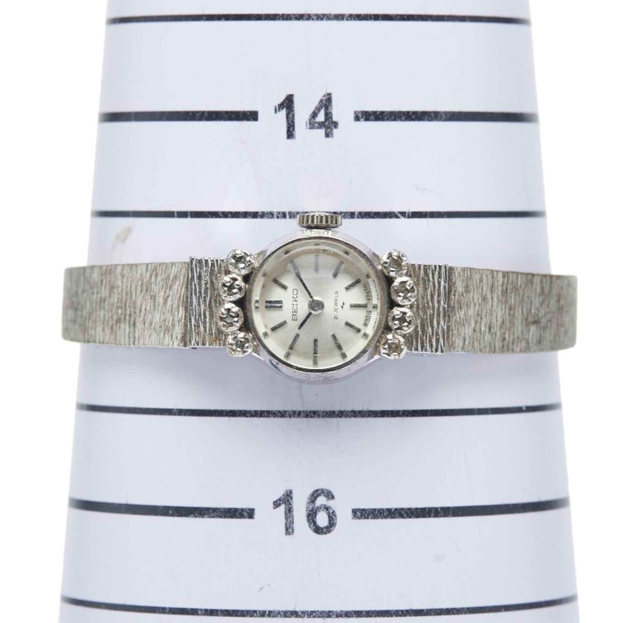 Seiko Rhinestone Watch 10-0900, Manual Winding, Silver Dial, Stainless Steel, Women's, SEIKO