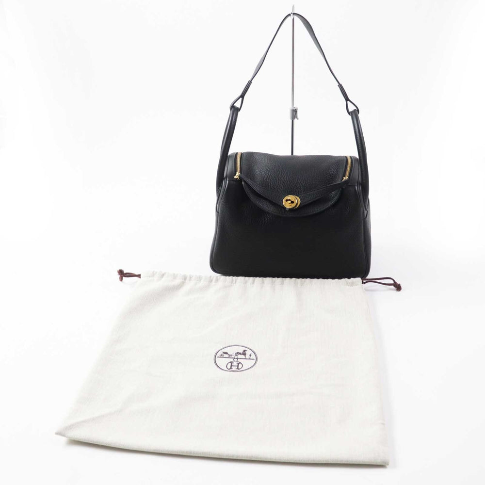 HERMES Lindy 30 Gold Hardware Taurillon Clemence Shoulder Bag Black B Stamp Comes with Dust Made in France Women's — Like New