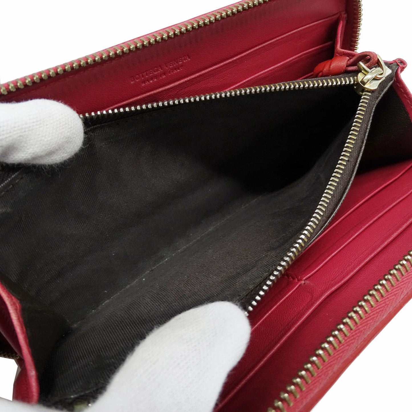 Bottega Veneta Women's Intrecciato Leather Long Wallet in Red with Round Zipper and Braided Trim