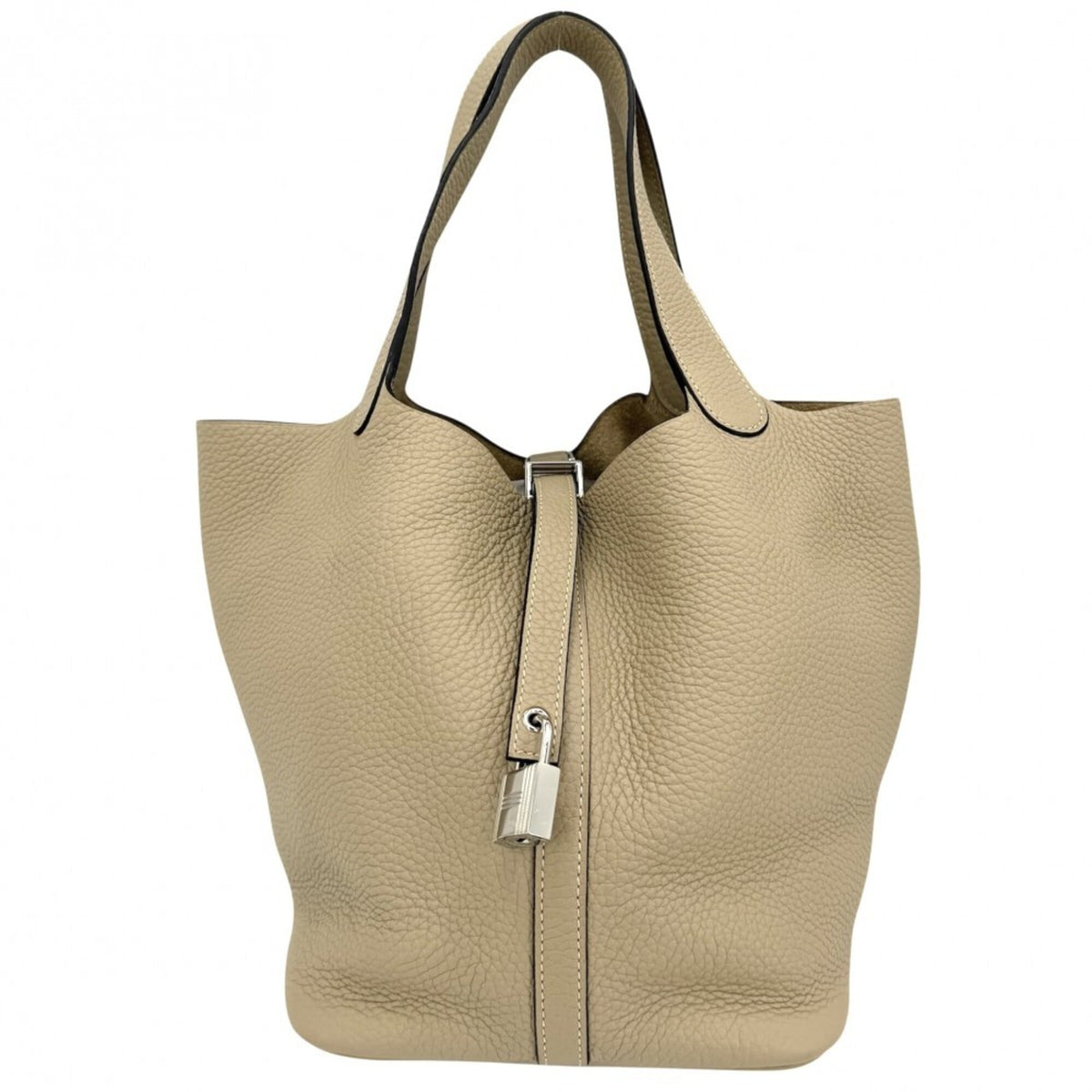 Hermes Picotin Lock MM handbag for women, beige, HERMES X stamp, Taurillon leather, silver hardware, 2016 model — Like New