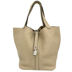 Hermes Picotin Lock MM handbag for women, beige, HERMES X stamp, Taurillon leather, silver hardware, 2016 model — Like New