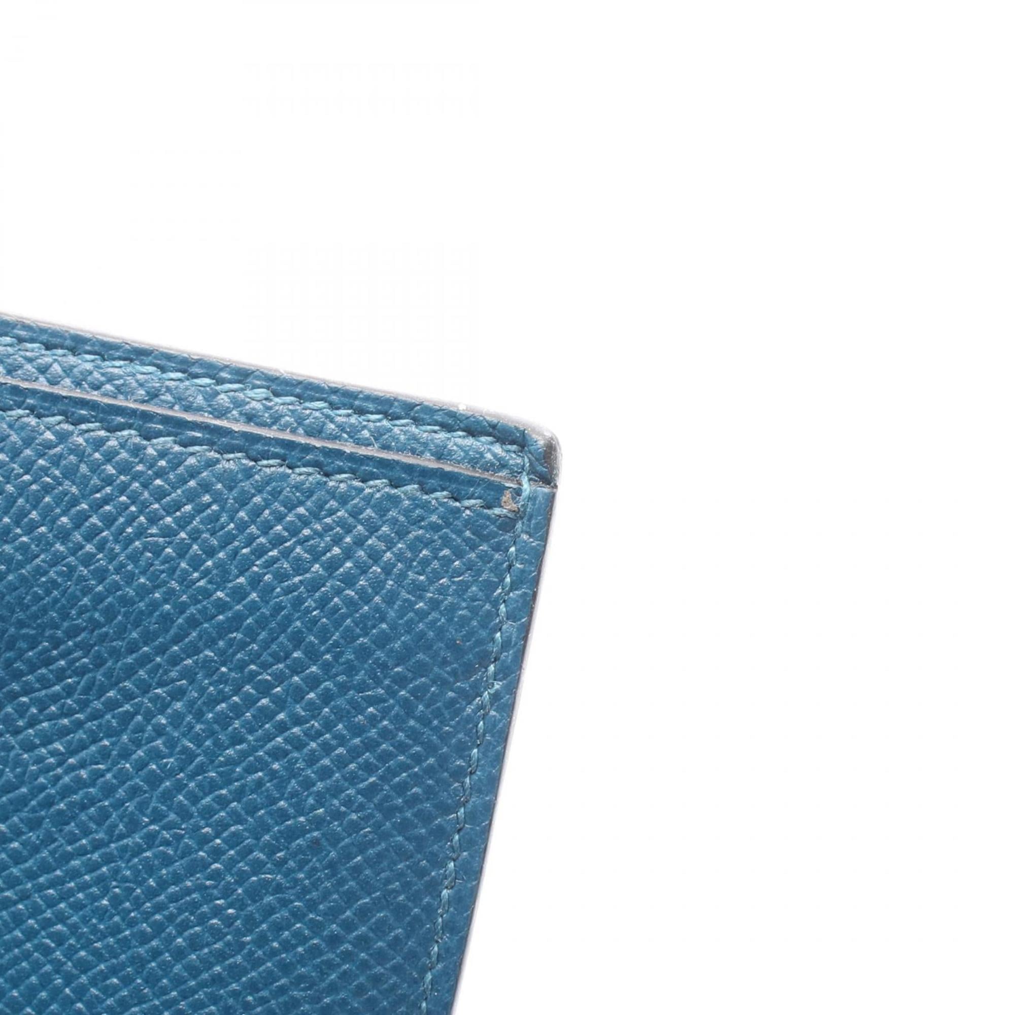 Hermes Hermès MC2 Thales Bifold Wallet in Calfskin Leather (Cowhide) with Epsom Leather, Men's Blue