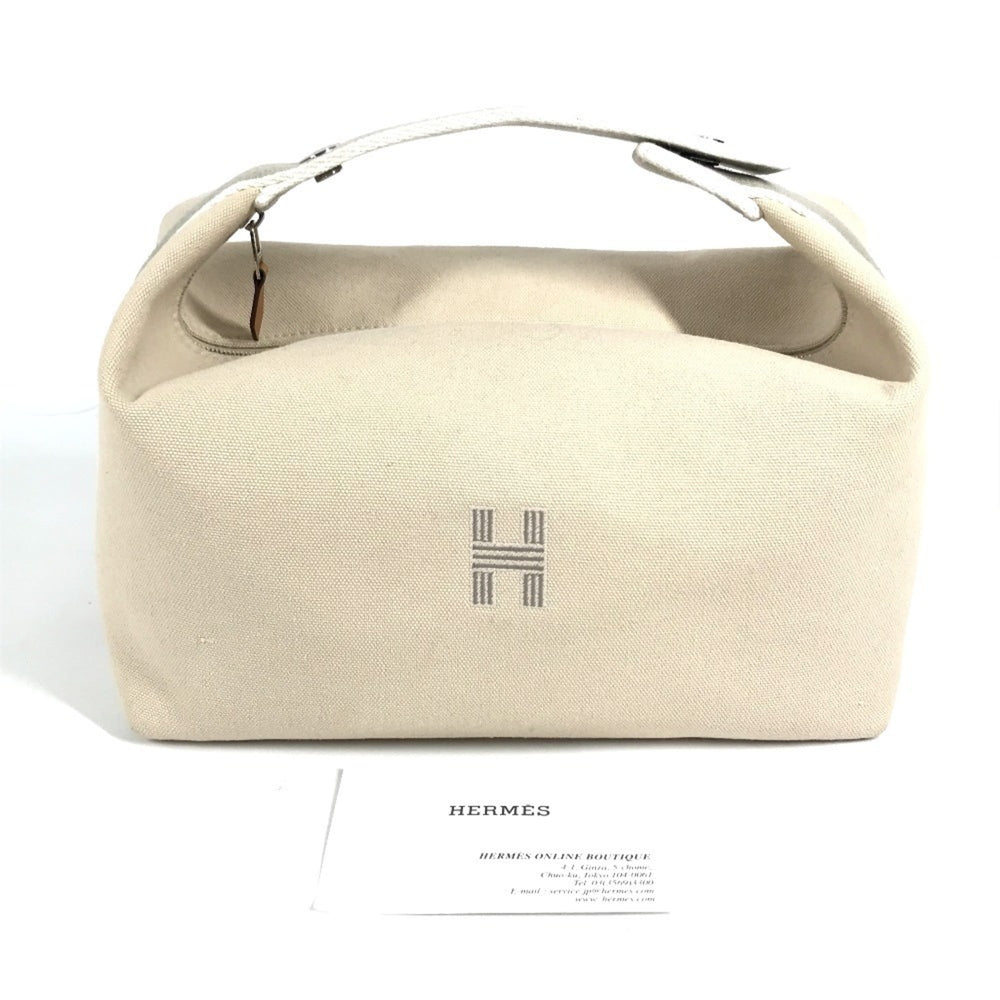 HERMES Brid a Black GM Bag, Pouch, Vanity Bag with H Logo, Cotton Handbag, Men's/Women's, Beige — Like New