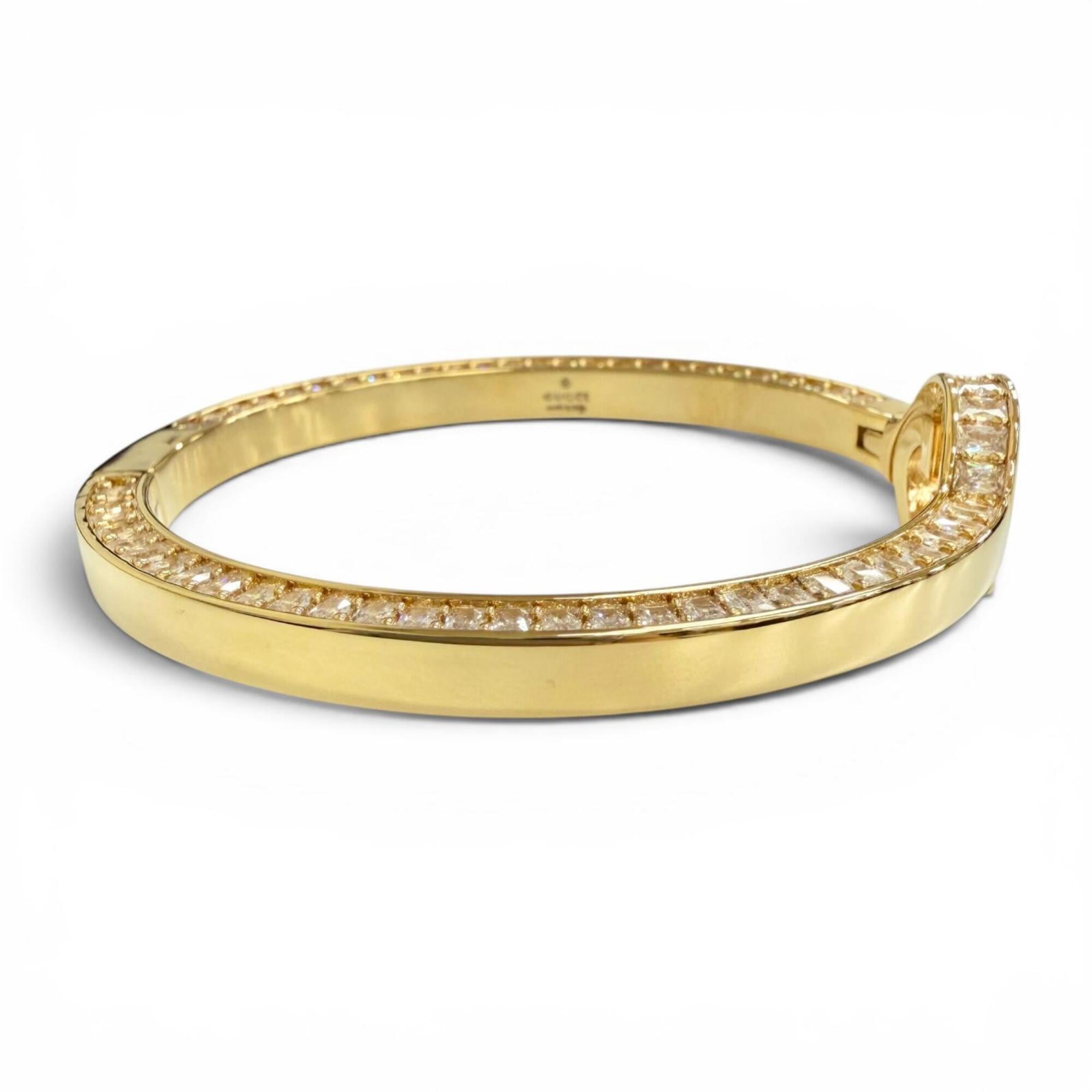 GUCCI Interlocking G Rhinestone Blondie Bangle Bracelet, Gold, Size S, Made in Italy, Women's, with Box and Dust Bag — Like New