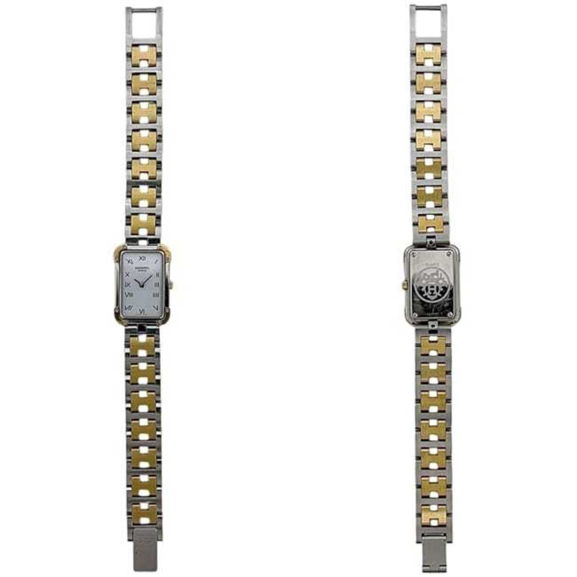 Hermes watch, Croisière, white, silver, gold, CR1.240 battery-operated, stainless steel, quartz movement — Good