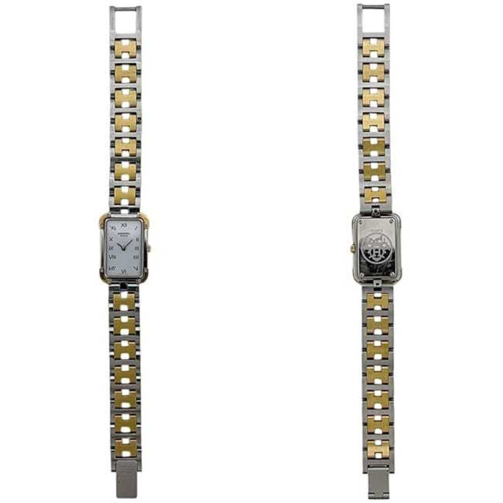 Hermes watch, Croisière, white, silver, gold, CR1.240 battery-operated, stainless steel, quartz movement — Good