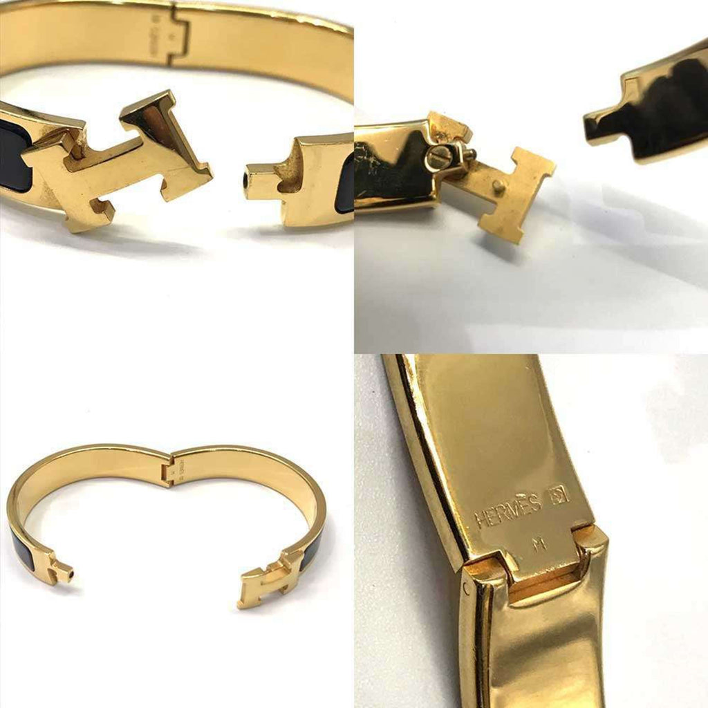 Hermès H Bangle Click Clack PM Bracelet Black Gold Women's HERMES