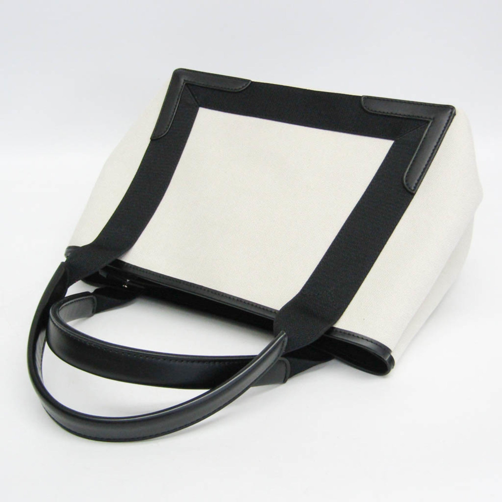 Balenciaga Navy Cabas S 339933 Women's Canvas,Leather Handbag Black,Off-white — Like New