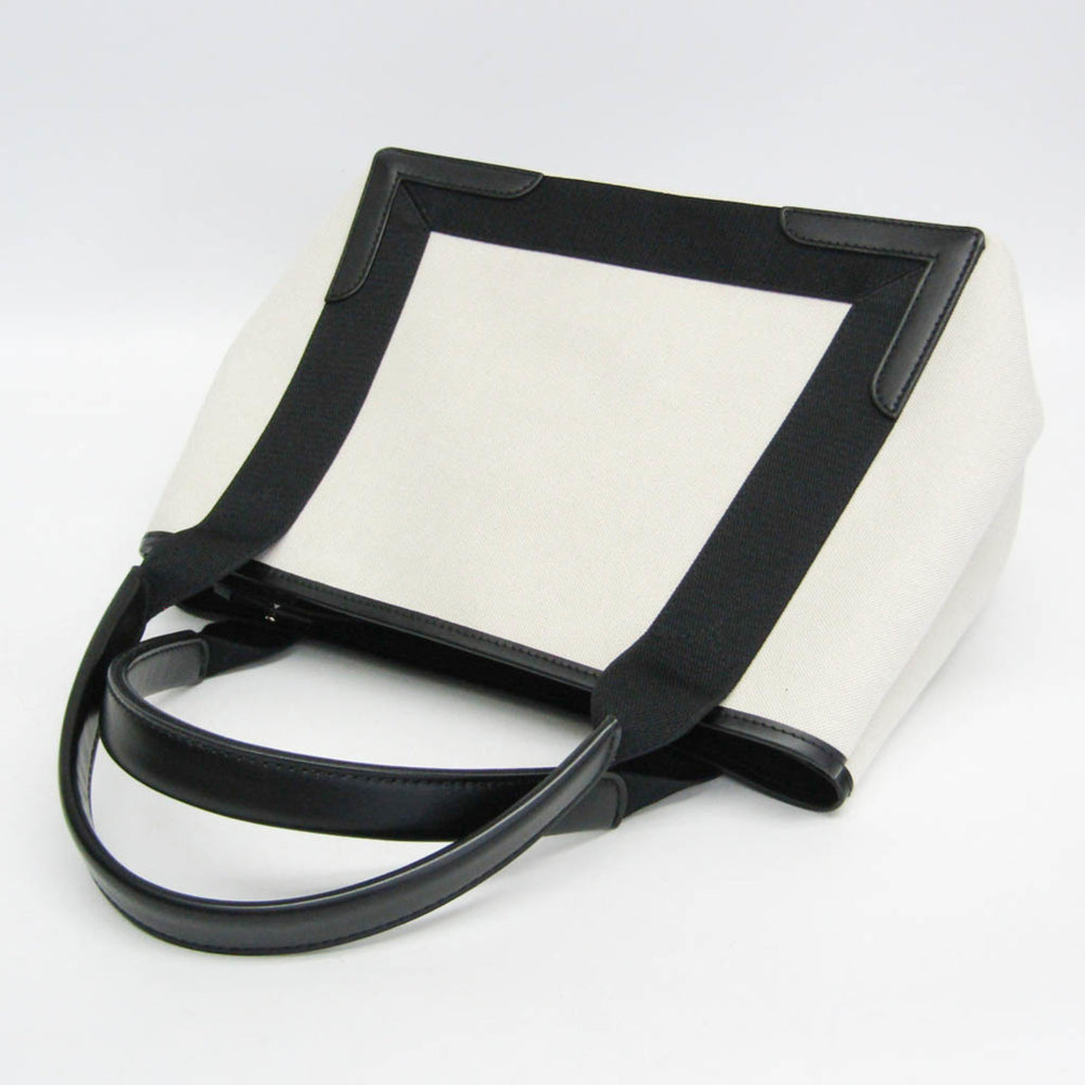 Balenciaga Navy Cabas S 339933 Women's Canvas,Leather Handbag Black,Off-white — Like New