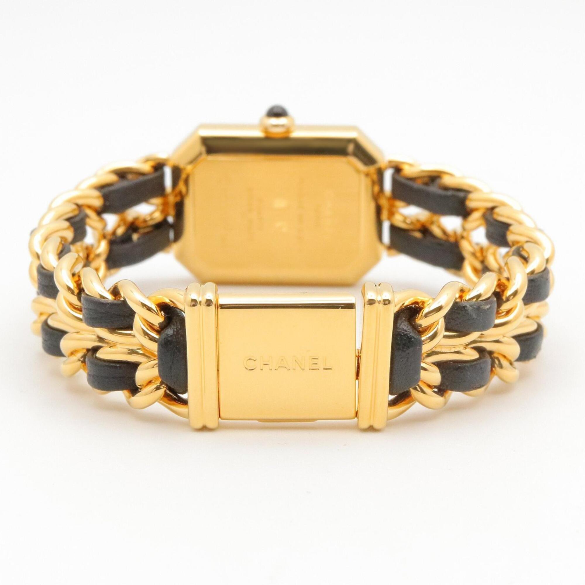 Chanel CHANEL Première M Wristwatch, Gold Plated (GP), Leather Strap, Women's, Black, H0001 — Very Good