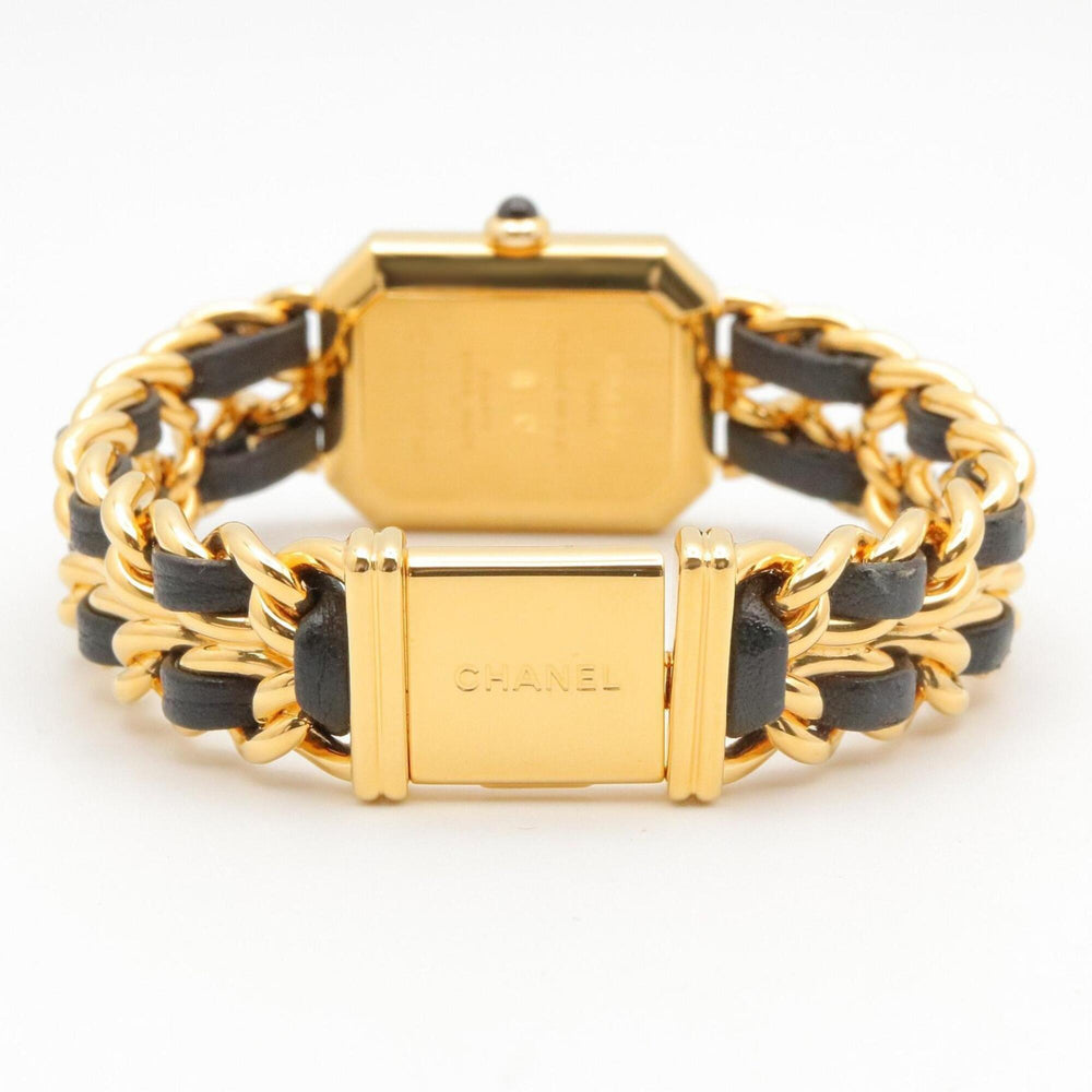 Chanel CHANEL Première M Wristwatch, Gold Plated (GP), Leather Strap, Women's, Black, H0001 — Very Good