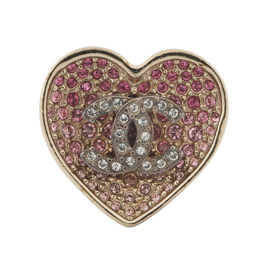 CHANEL Coco Mark Heart Rhinestone Metal Ring C23P ABA409