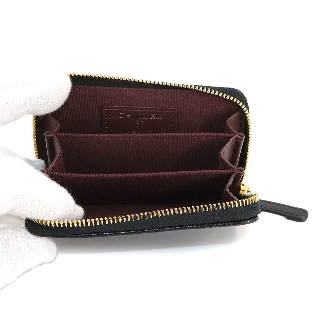 CHANEL Matelasse Classic Zip Coin Purse, Caviar Leather, Black, Coco Mark, Gold Hardware, AP0216