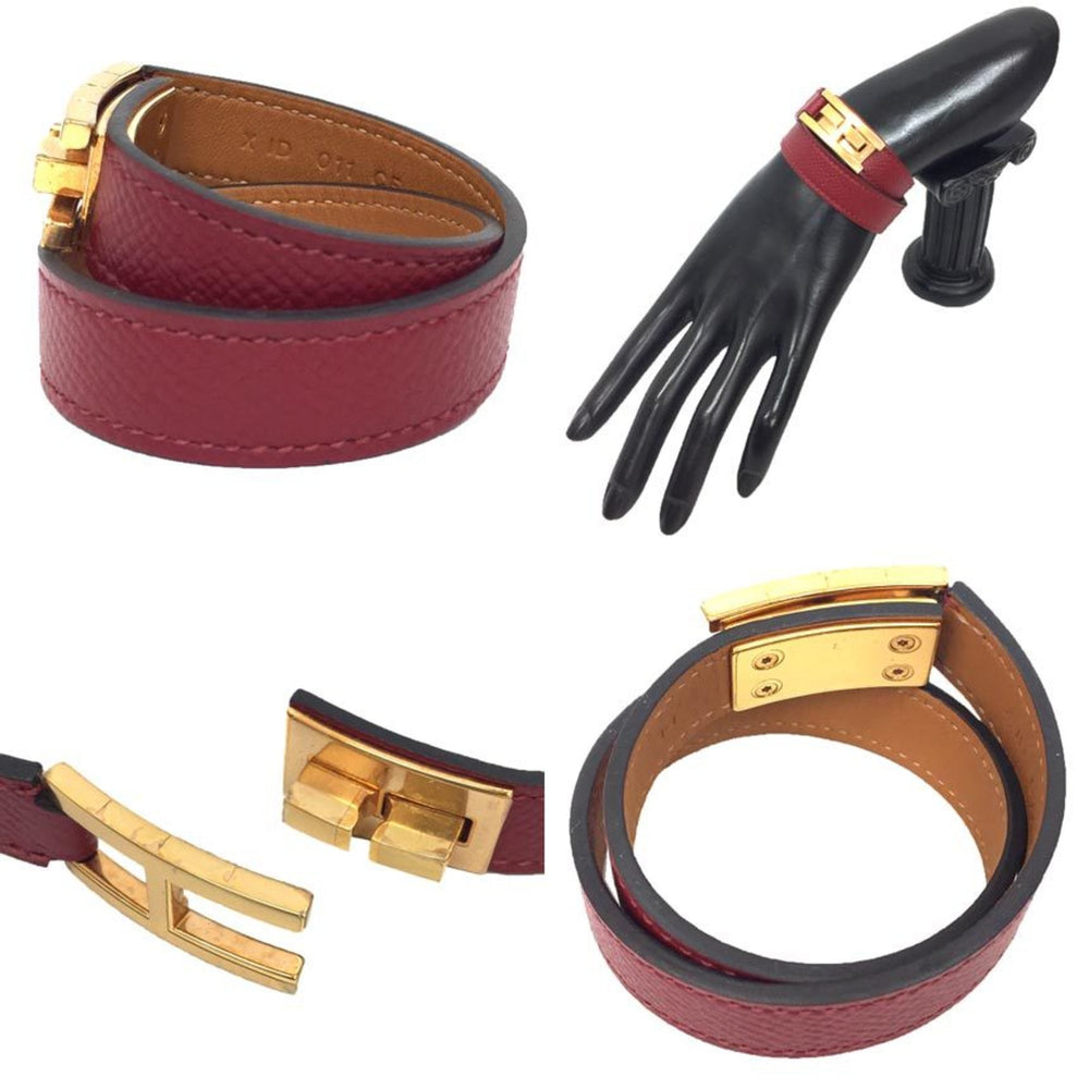 Hermes HERMES Leather Bracelet Drag Double Tour T1 Size Red x — New - Store Return