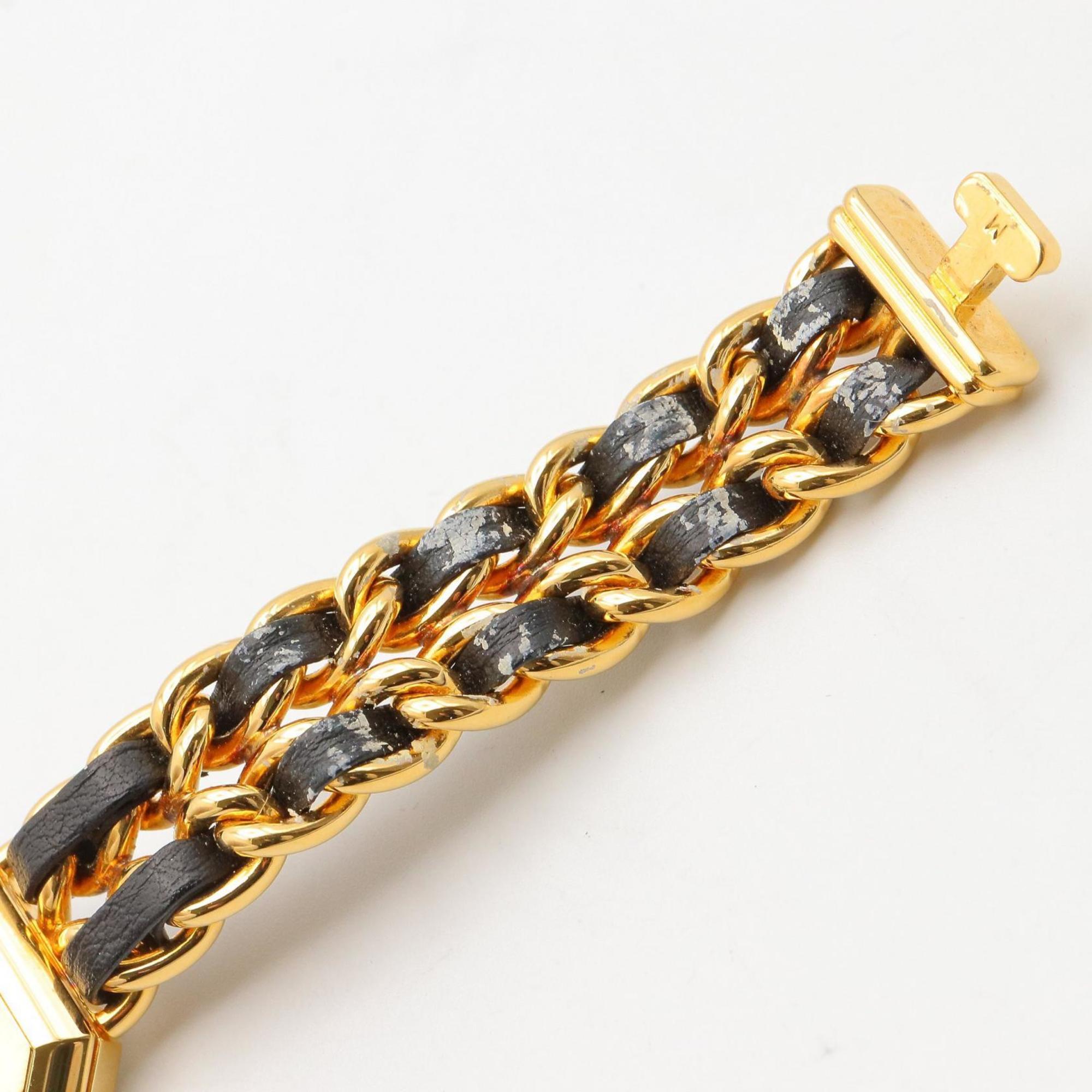 CHANEL Premiere M Watch, Gold-Plated, with Leather Strap, Black, Women's, H0001 — Very Good