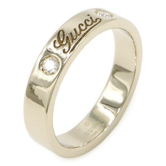 GUCCI Icon Print Ring, Flat Band, 2PD Diamonds, 18KWG 750 White Gold, #9, Japanese Size 9