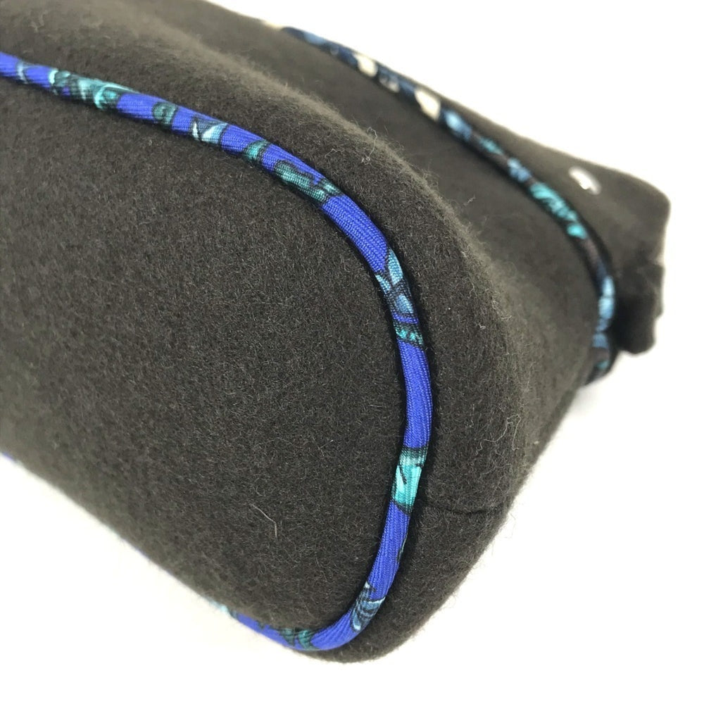 HERMES Serie Logo Makeup Pouch Felt Silk Women's Black — Like New