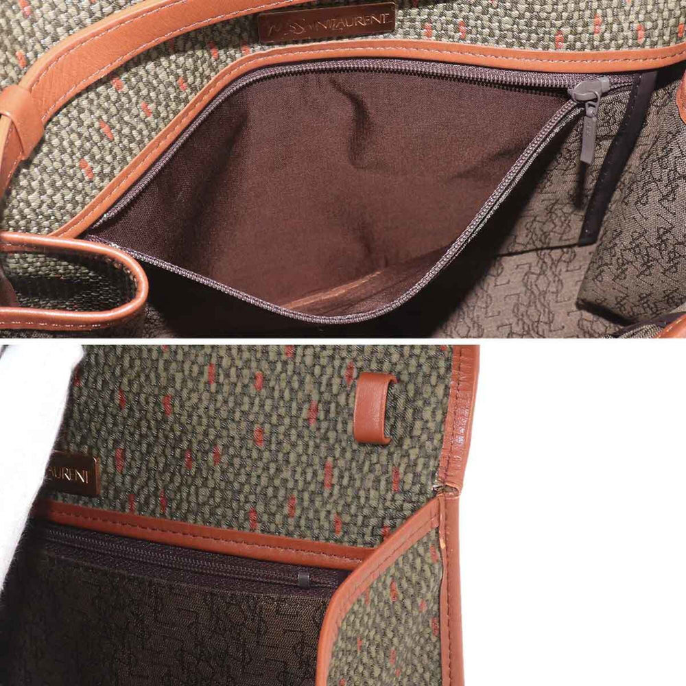 Yves Saint Laurent 2-way Shoulder Clutch Handbag, Leather, Brown/Green, Gold Hardware — Like New
