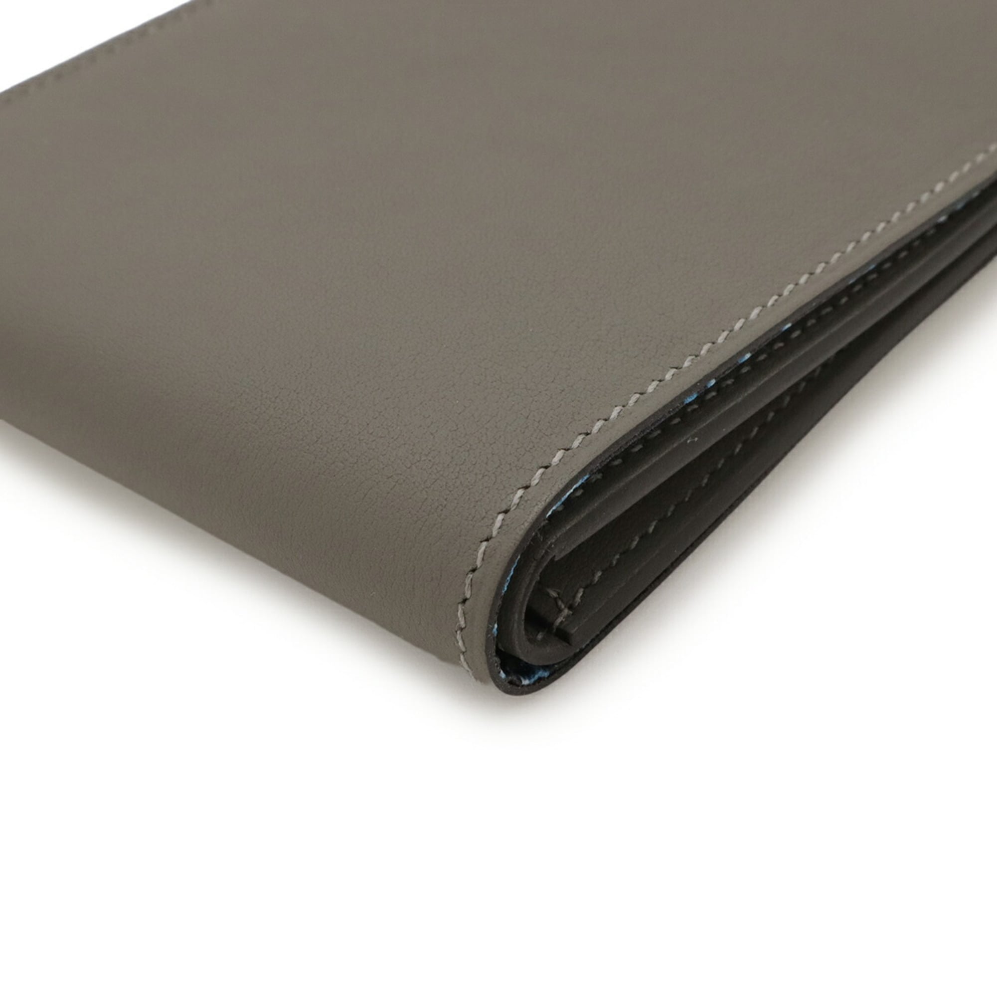 HERMES Citizen Twill Compact Bi-fold Wallet in Swift Leather and Silk, Gray, B Stamp