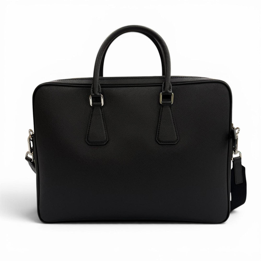 PRADA 2VE022 Saffiano Leather Triangle Logo 2-Way Briefcase Business Bag Black Made in Italy Men's — Like New