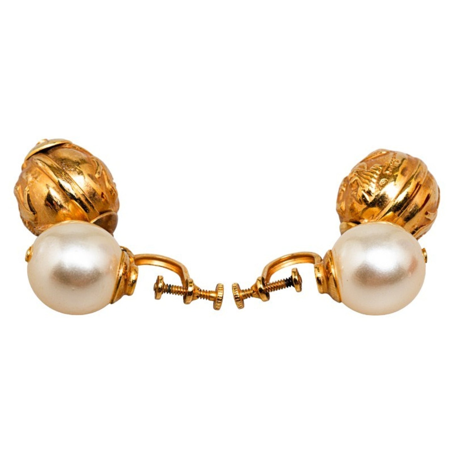 Salvatore Ferragamo Pearl Earrings Gold Plated Women's