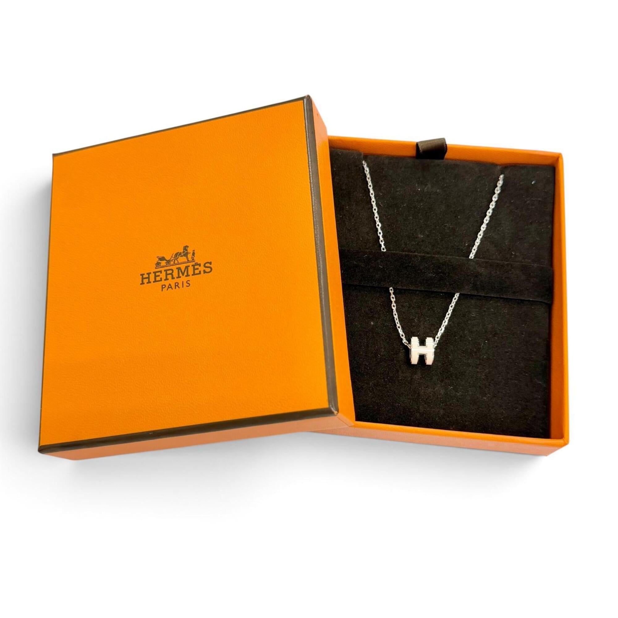 HERMES Mini Pop H Pendant Necklace - Marron Glacé (candied chestnut) design, silver hardware, made in France, women's, with box, very popular — Like New