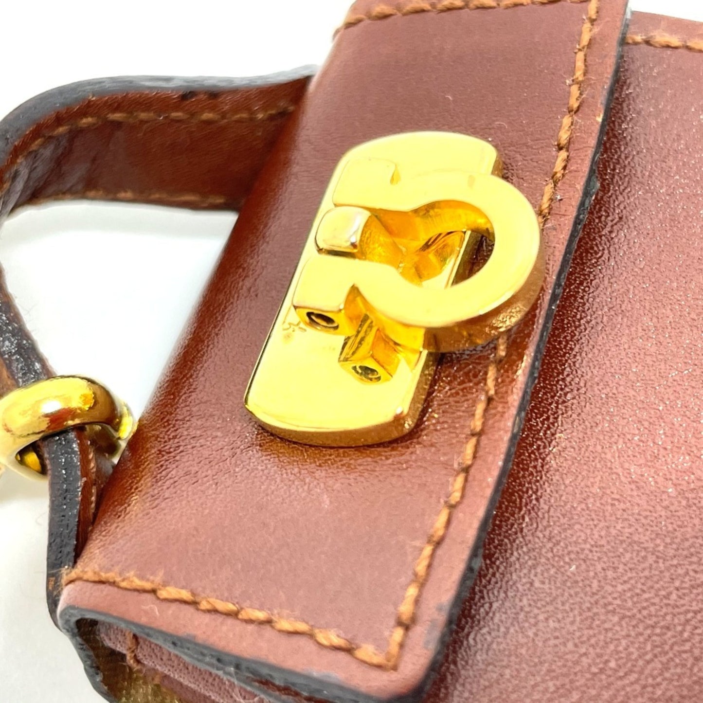 Salvatore Ferragamo Bag Motif Gancini Charm Leather Ladies Brown x Gold Hardware