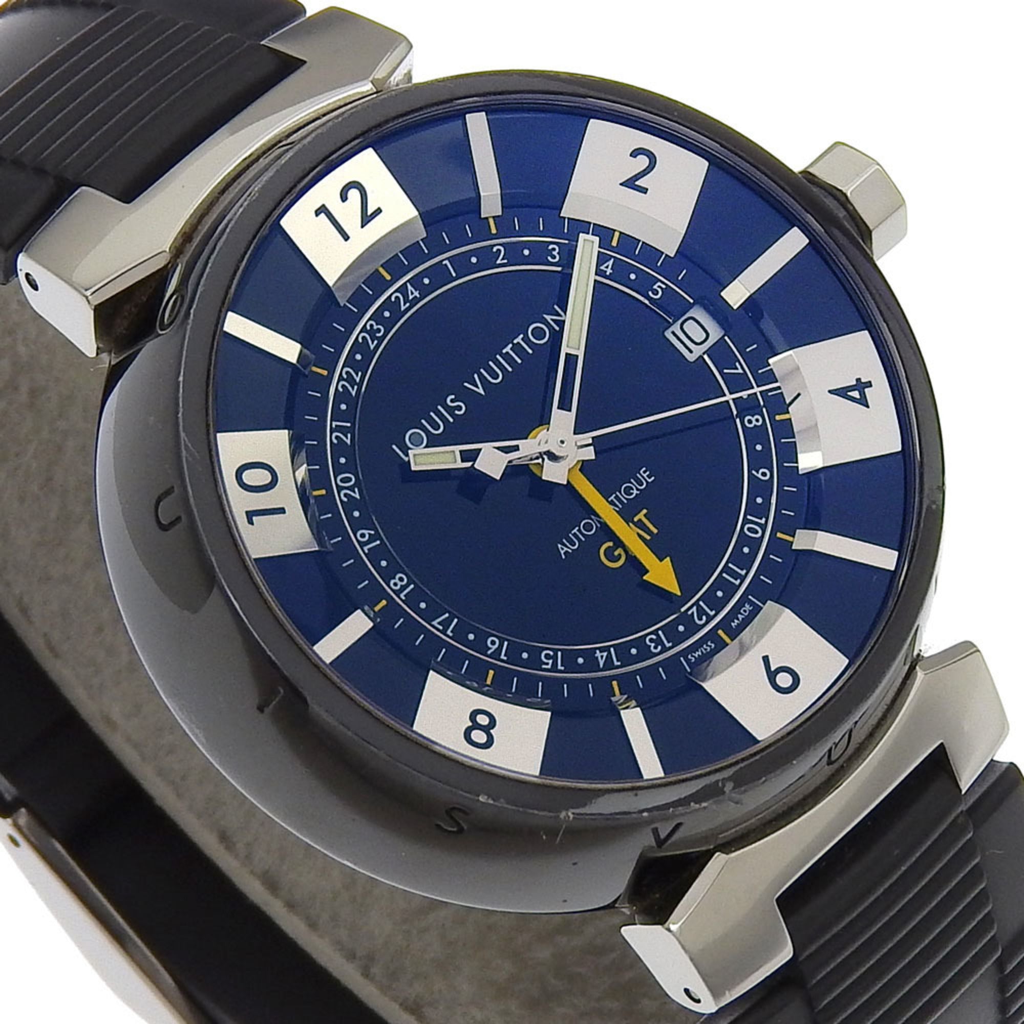 Louis Vuitton Tambour GMT Watch Q113K Stainless Steel x Rubber Automatic Black Dial Men's — Good