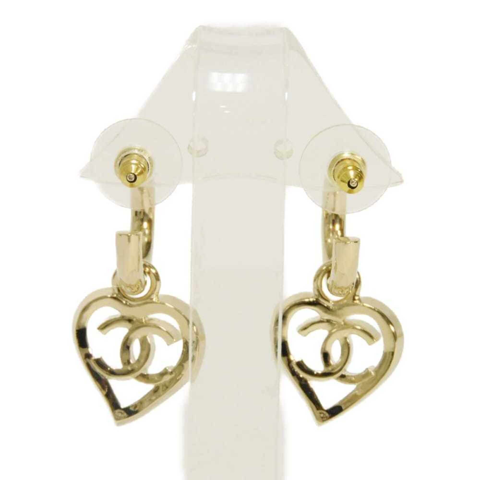 Chanel CHANEL Earrings Heart Coco Mark Hoop Swing Stud B22P CC Gold AB7919 Women's — Like New
