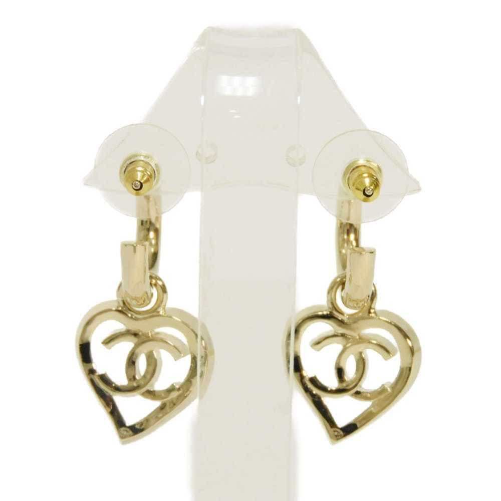 Chanel CHANEL Earrings Heart Coco Mark Hoop Swing Stud B22P CC Gold AB7919 Women's — Like New