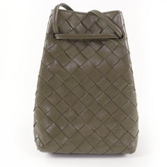 BOTTEGA VENETA Intrecciato Leather Shoulder Bag, Khaki, with Dust Made in Italy, Women's — Like New