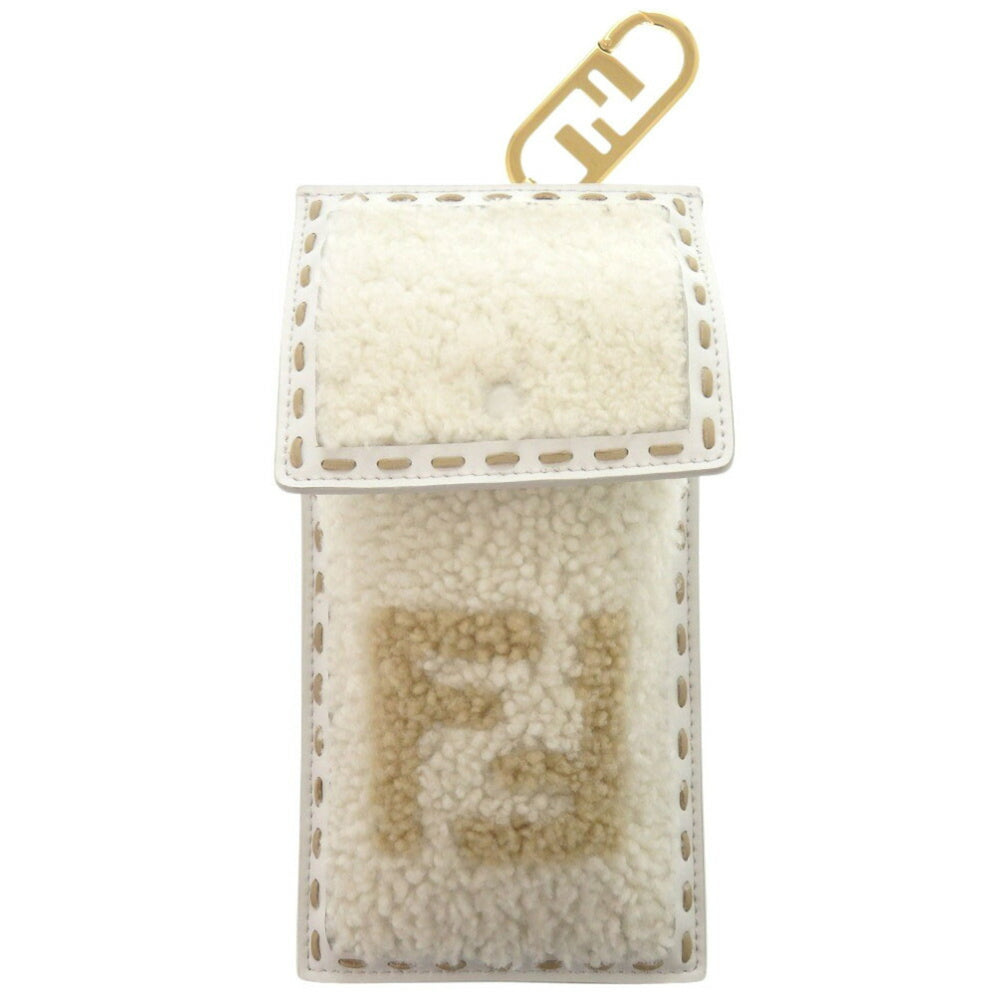 Like new Fendi phone holder bag charm mouton/leather white pouch 1148FENDI — Like New