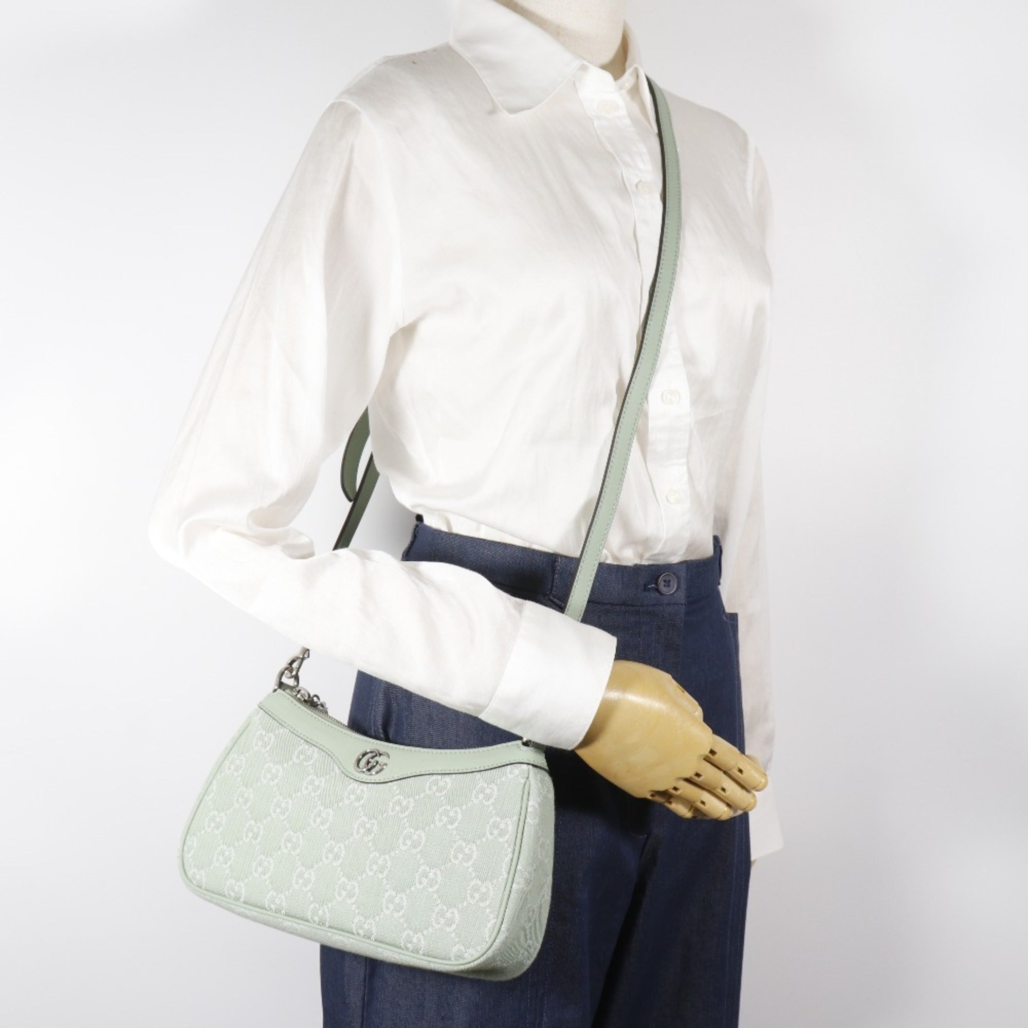 Gucci Off Deer 3-Way Shoulder Bag 784753, GG Canvas, Pale Green, Zipper, Women's — Like New