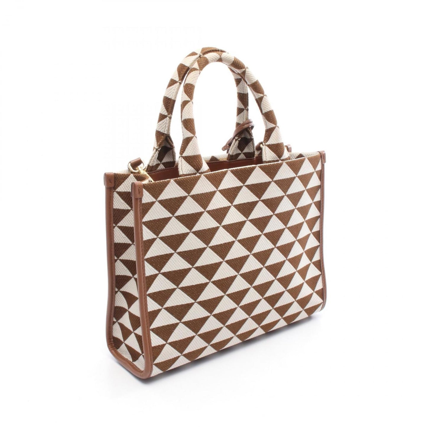 Prada Symbol Small Tote Bag, Canvas, Women's, Brown and White, 1BA354