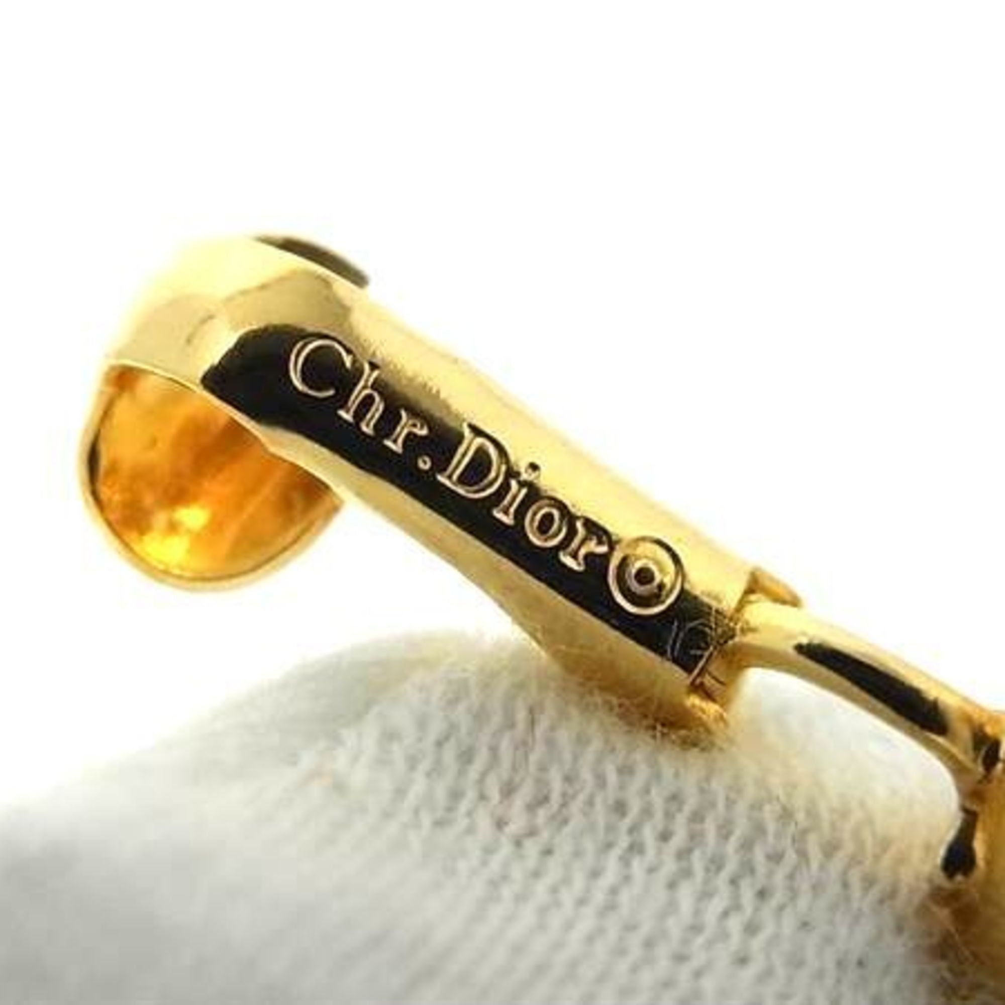 Christian Dior Earrings Gold Metal Women's Rhinestone