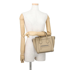 Celine handbag, Luggage Nano Shopper, leather, 189243, CELINE 2-way, beige — Like New