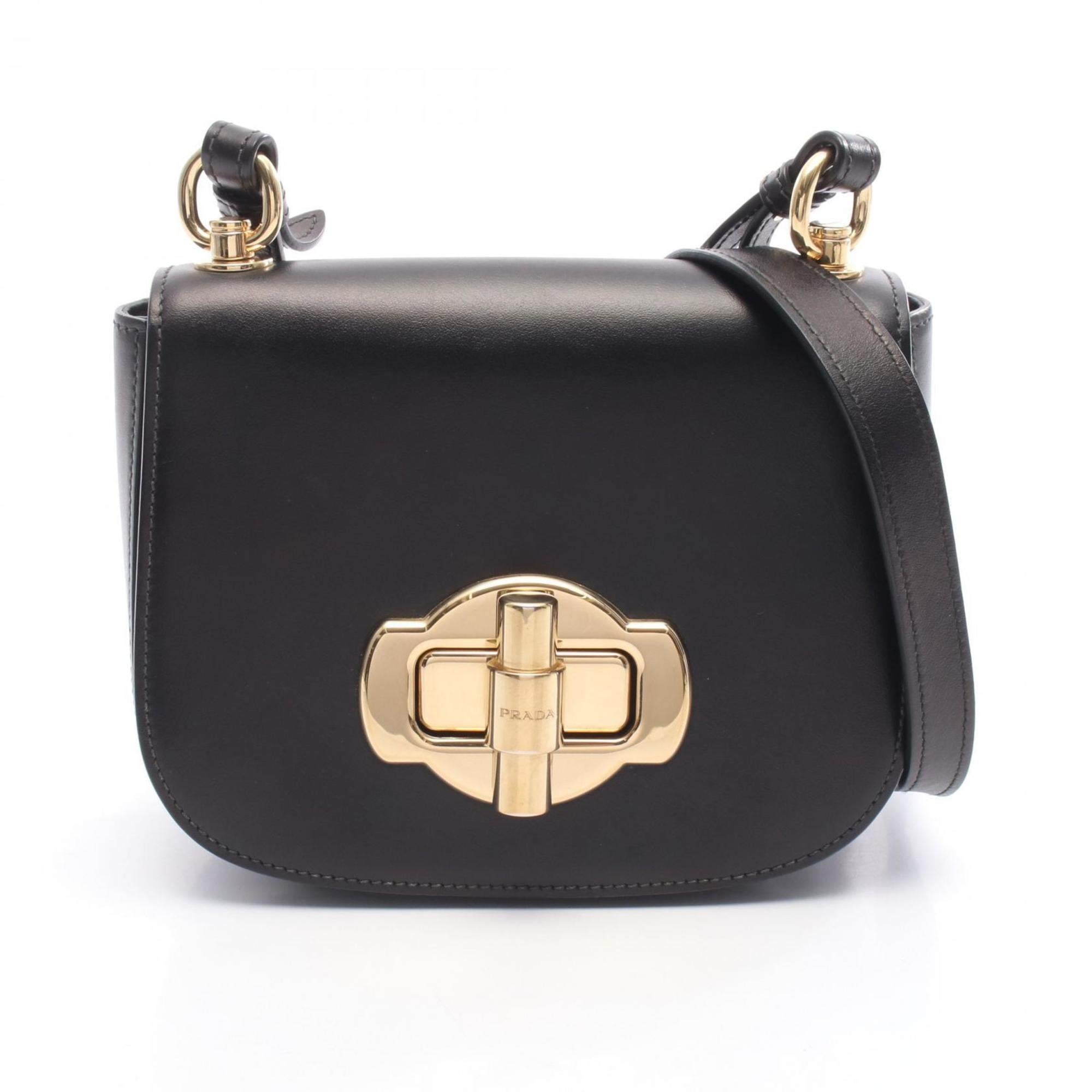 Prada Turnlock Shoulder Bag, Leather, Women's, Black