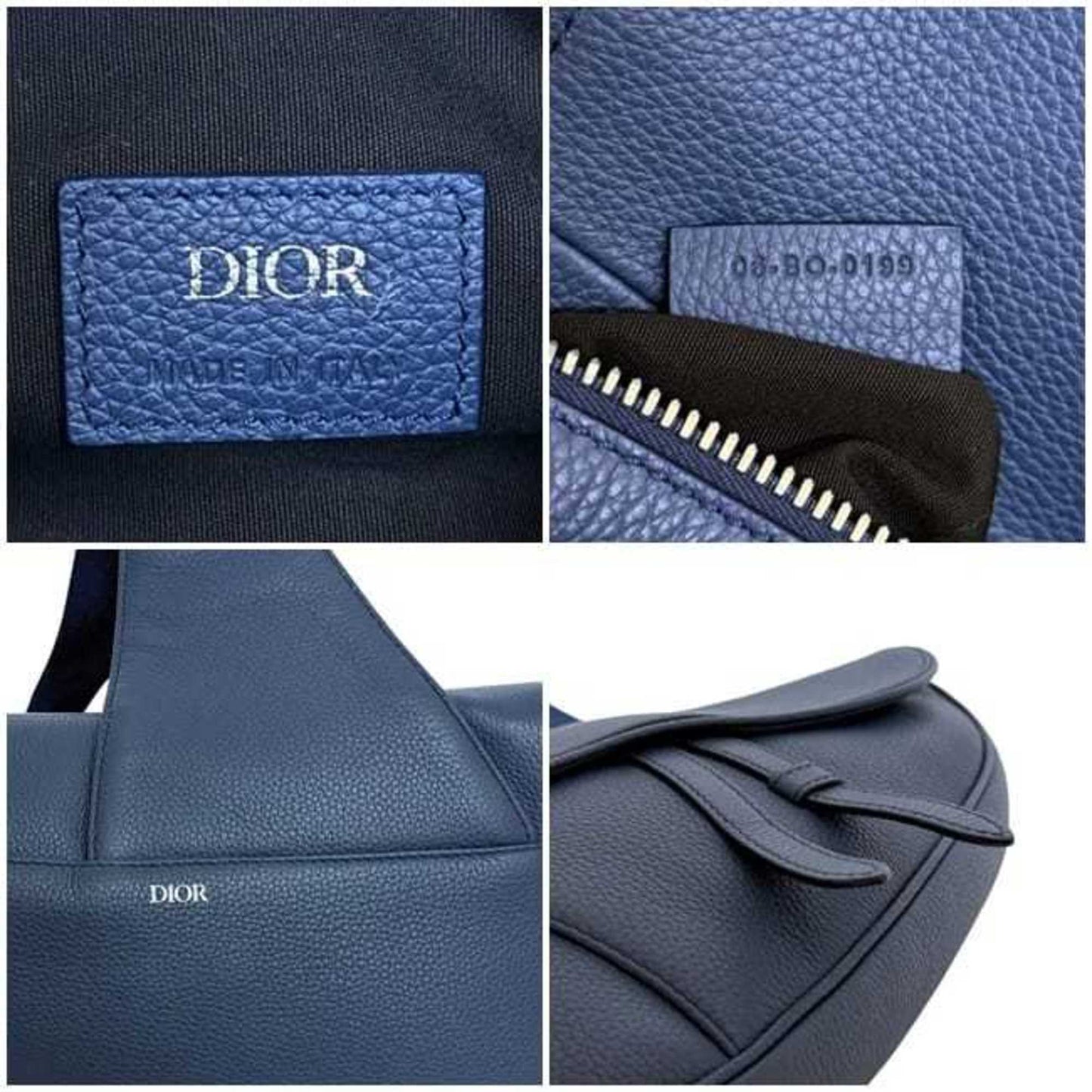 Christian Dior Saddle Bag, Navy Blue, f-24767, 1ADPO093, Leather, 06-BO-0199. This navy blue crossbody shoulder bag with flap is perfect for men and women.